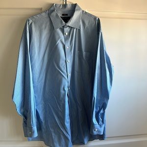 Mens Pronto Uomo White and Blue Stripe Dress Shirt.  Size 18.5, 36/37, Tall.